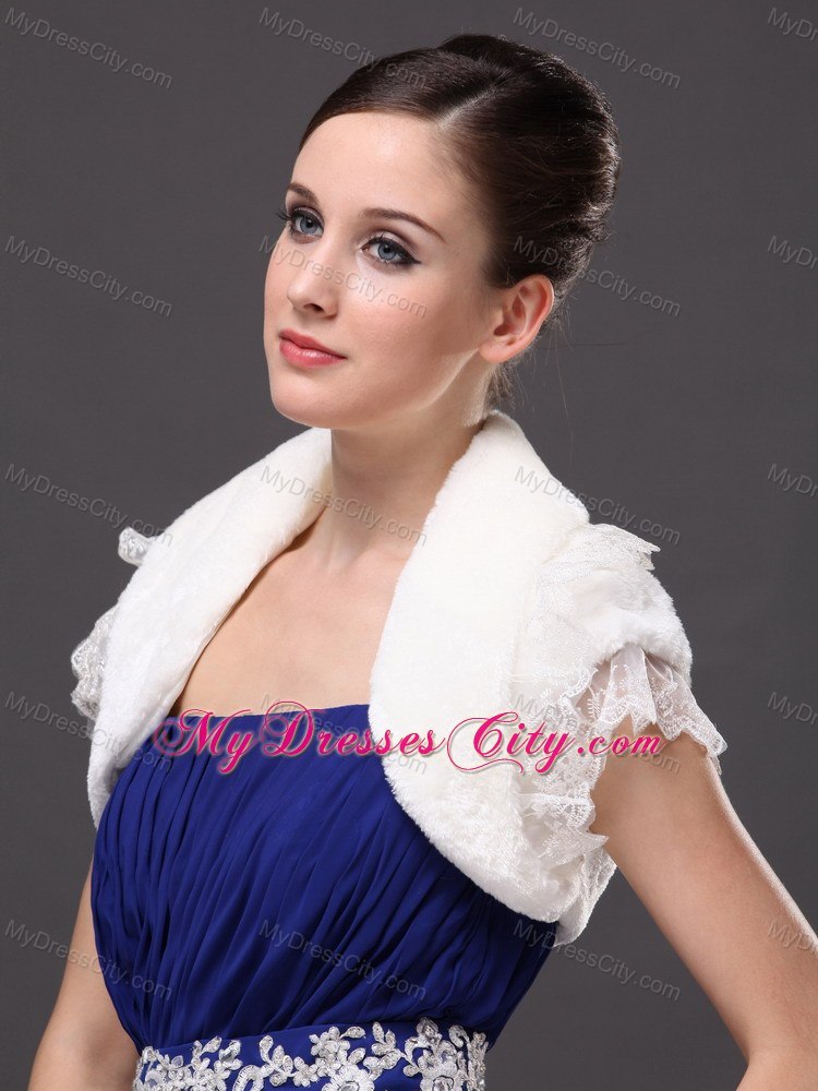 High Quality Faux Fur Special Occasion / Jacket In Ivory With Lace Edge